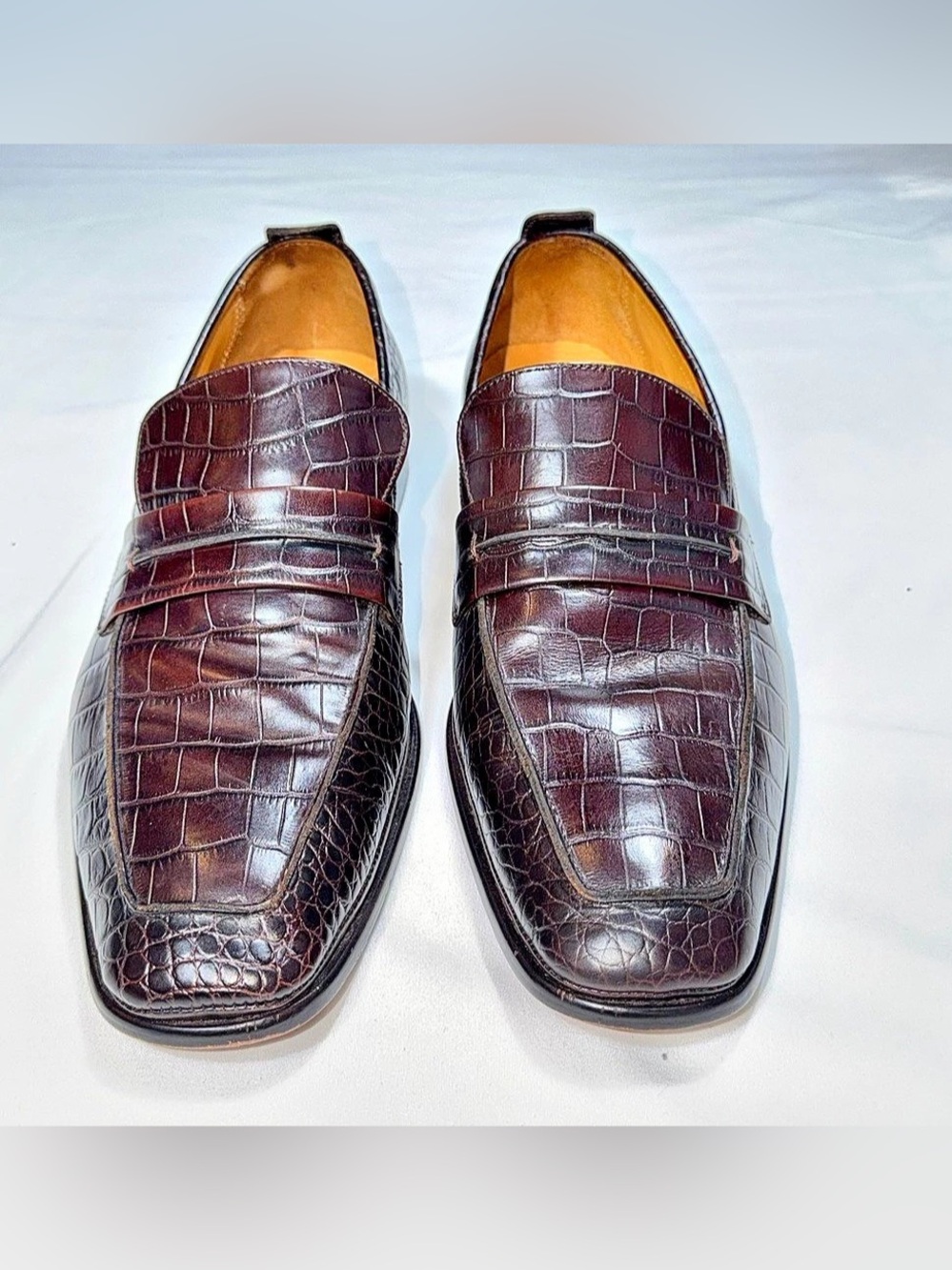 Cole Haan Men's Croc Embossed Leather Penny Loafers Burgundy 11M C05644